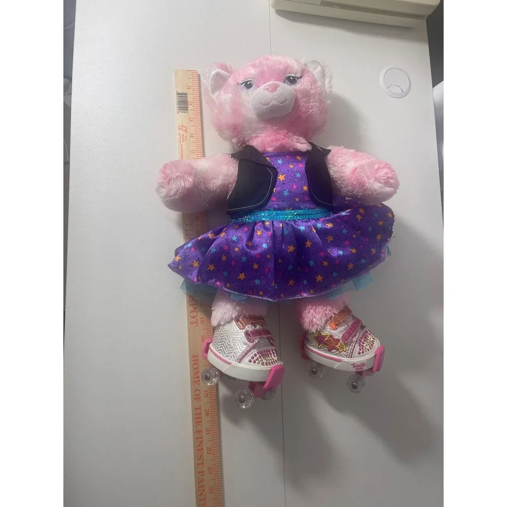 Build a Bear‎ Pink Cat Plush Stuffed Animal Roller Skates Dress Vest Toy 2013